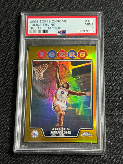 2008 Topps Chrome Julius Erving #180 Gold Refractor PSA 9