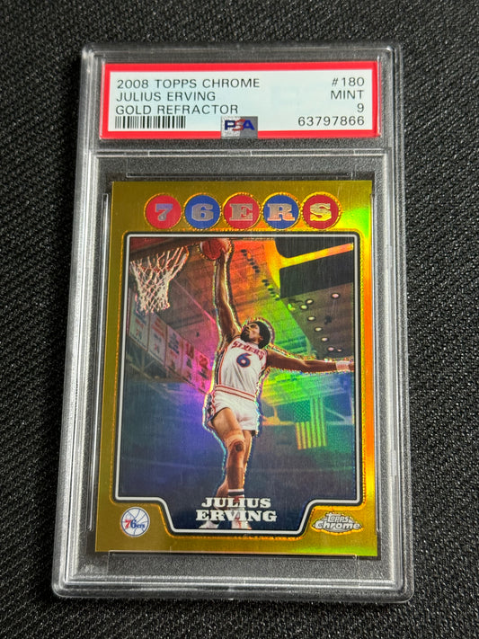 2008 Topps Chrome Julius Erving #180 Gold Refractor PSA 9